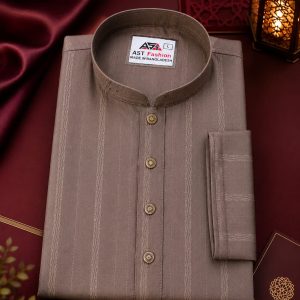 Elegant Ash Brown Vertical Striped Cotton Panjabi